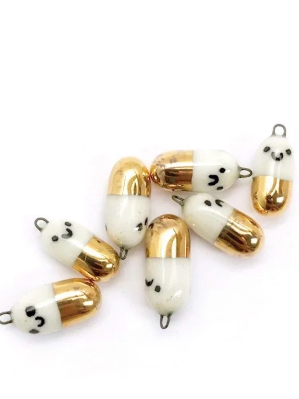 Kerchung Gold & White Smiley Capsule Pendant Charm